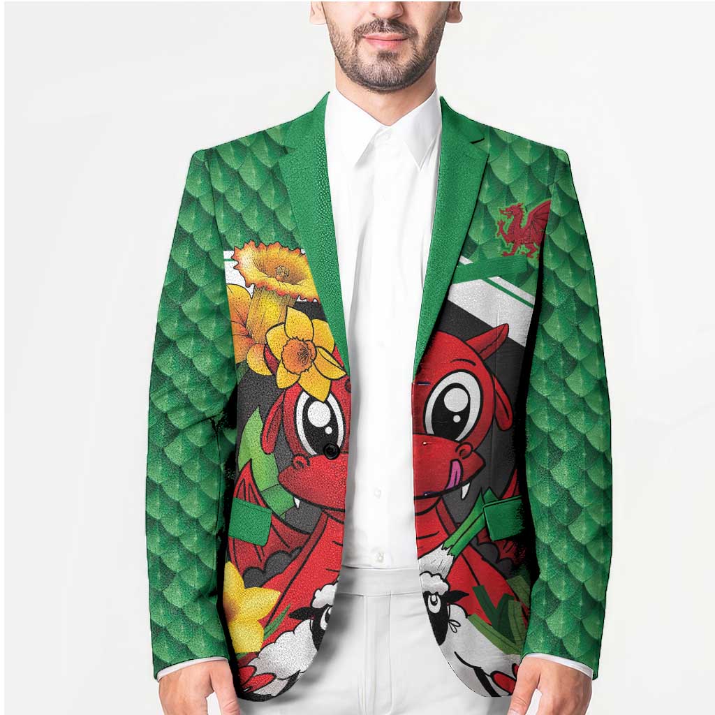 Saint David's Day Personalized Blazer Green Welsh Dragon Daffodil Sheep Leak - Wonder Print Shop