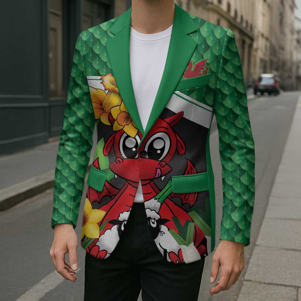 Saint David's Day Personalized Blazer Green Welsh Dragon Daffodil Sheep Leak - Wonder Print Shop