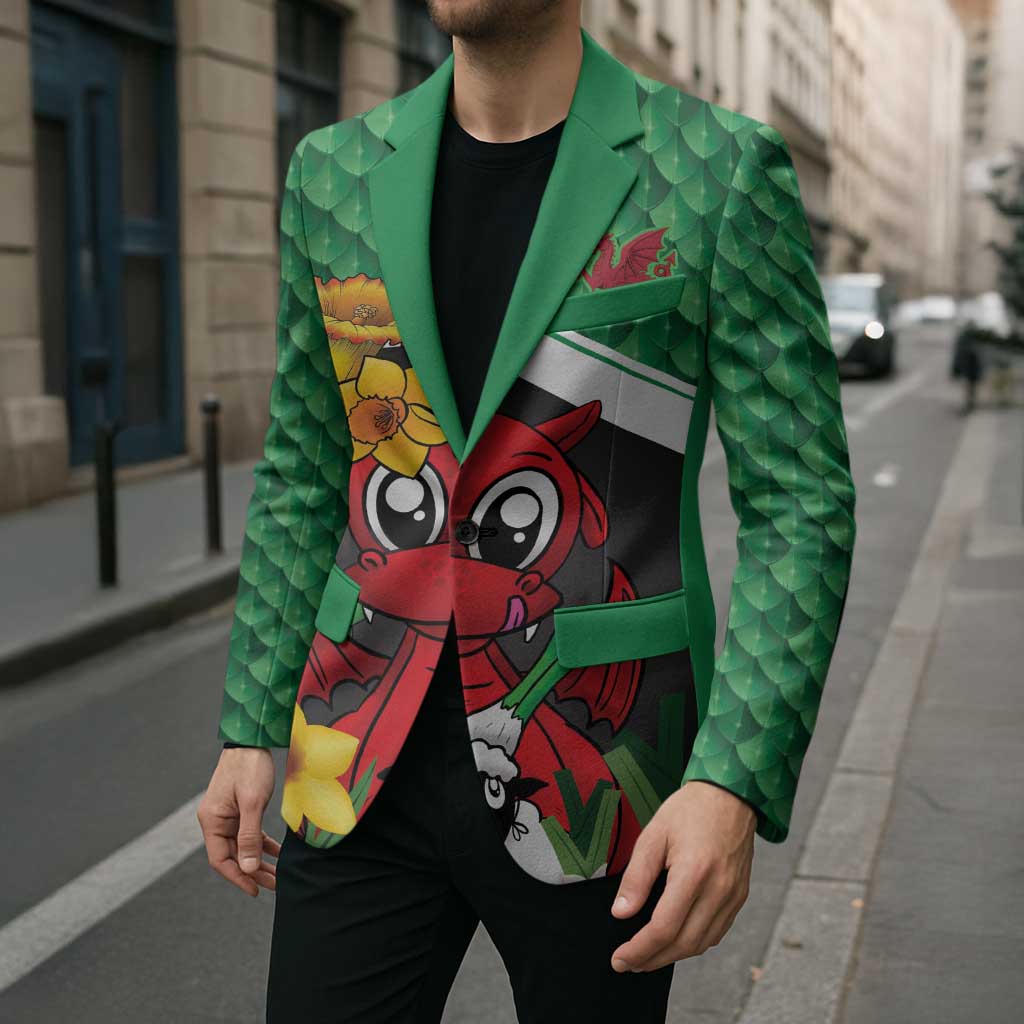 Saint David's Day Personalized Blazer Green Welsh Dragon Daffodil Sheep Leak - Wonder Print Shop