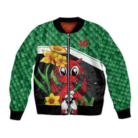 Saint David's Day Personalized Bomber Jacket Green Welsh Dragon Daffodil Sheep Leak - Wonder Print Shop