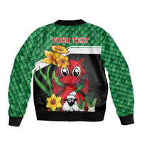 Saint David's Day Personalized Bomber Jacket Green Welsh Dragon Daffodil Sheep Leak - Wonder Print Shop