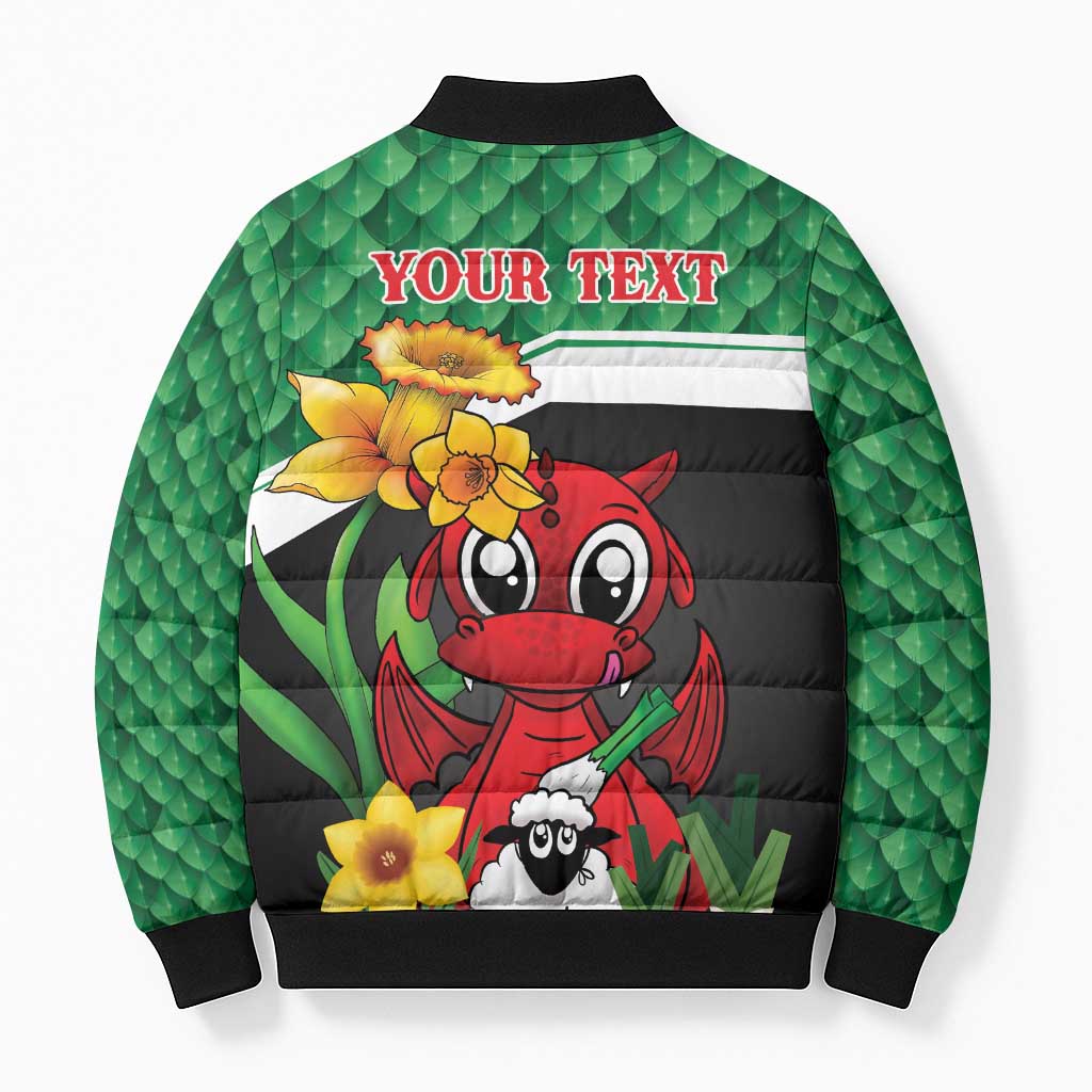 Saint David's Day Personalized Bomber Puffer Jacket Green Welsh Dragon Daffodil Sheep Leak - Wonder Print Shop
