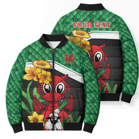 Saint David's Day Personalized Bomber Puffer Jacket Green Welsh Dragon Daffodil Sheep Leak - Wonder Print Shop