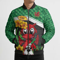 Saint David's Day Personalized Bomber Puffer Jacket Green Welsh Dragon Daffodil Sheep Leak - Wonder Print Shop