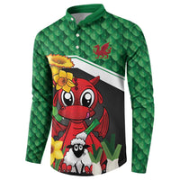 Saint David's Day Personalized Button Sweatshirt Green Welsh Dragon Daffodil Sheep Leak - Wonder Print Shop
