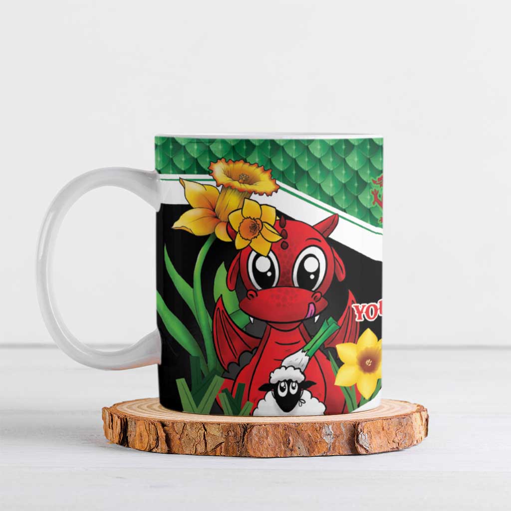 Saint David's Day Personalized Ceramic Mug Green Welsh Dragon Daffodil Sheep Leak - Wonder Print Shop