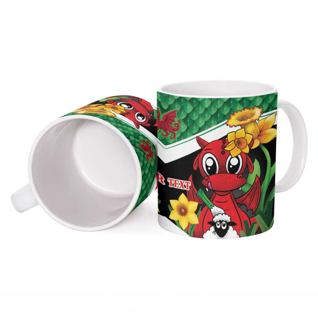 Saint David's Day Personalized Ceramic Mug Green Welsh Dragon Daffodil Sheep Leak - Wonder Print Shop