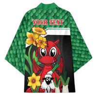 Saint David's Day Personalized Kimono Green Welsh Dragon Daffodil Sheep Leak - Wonder Print Shop