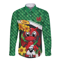 Saint David's Day Personalized Long Sleeve Button Shirt Green Welsh Dragon Daffodil Sheep Leak - Wonder Print Shop