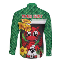 Saint David's Day Personalized Long Sleeve Button Shirt Green Welsh Dragon Daffodil Sheep Leak - Wonder Print Shop