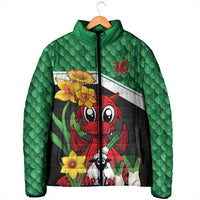 Saint David's Day Personalized Padded Jacket Green Welsh Dragon Daffodil Sheep Leak - Wonder Print Shop