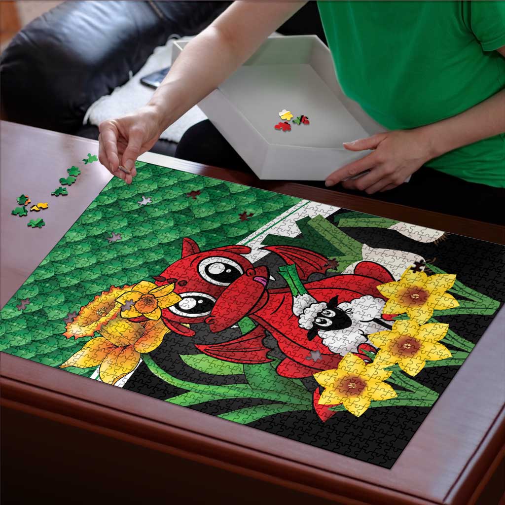 Saint David's Day Puzzle Green Welsh Dragon Daffodil Sheep Leak - Wonder Print Shop