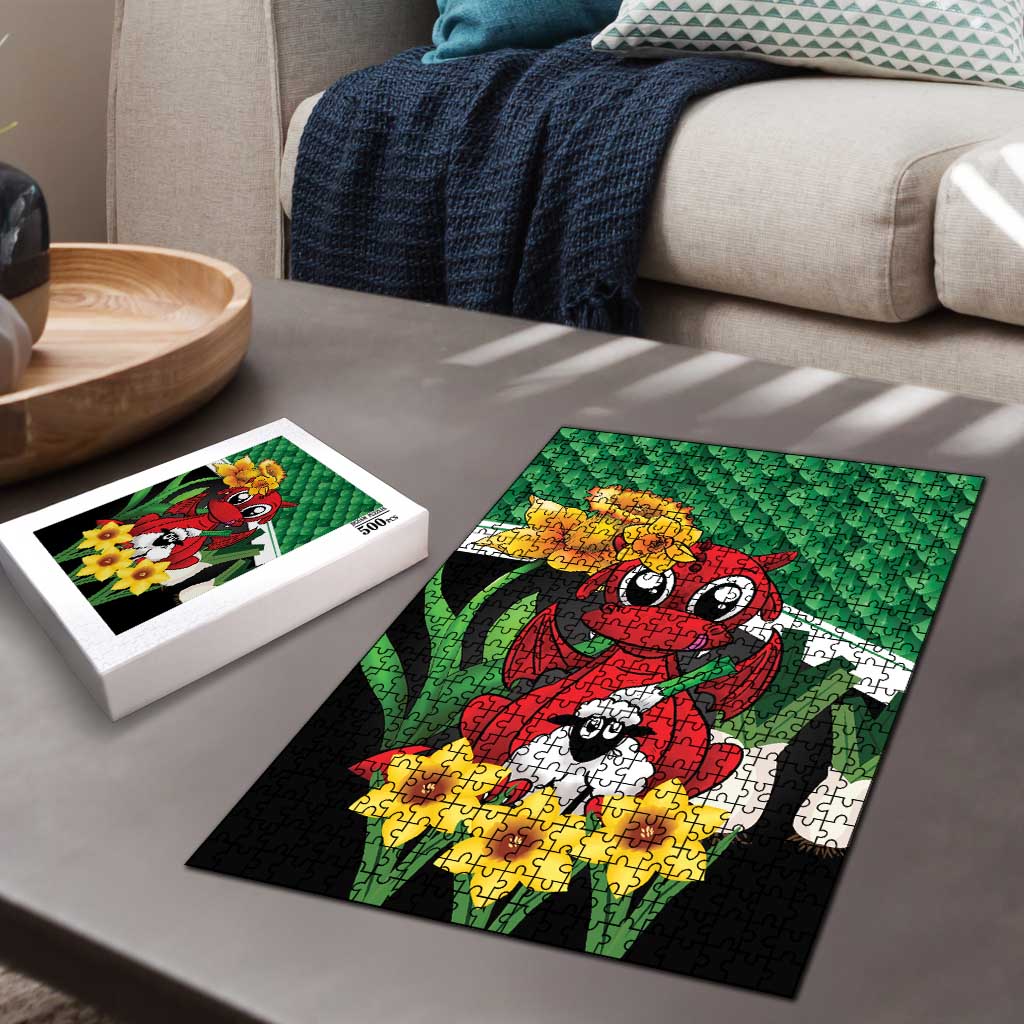 Saint David's Day Puzzle Green Welsh Dragon Daffodil Sheep Leak - Wonder Print Shop