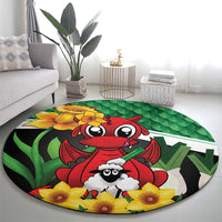 Saint David's Day Round Carpet Green Welsh Dragon Daffodil Sheep Leak - Wonder Print Shop