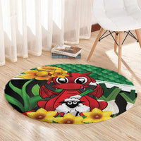 Saint David's Day Round Carpet Green Welsh Dragon Daffodil Sheep Leak - Wonder Print Shop