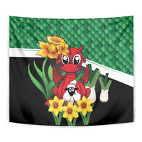 Saint David's Day Tapestry Green Welsh Dragon Daffodil Sheep Leak - Wonder Print Shop