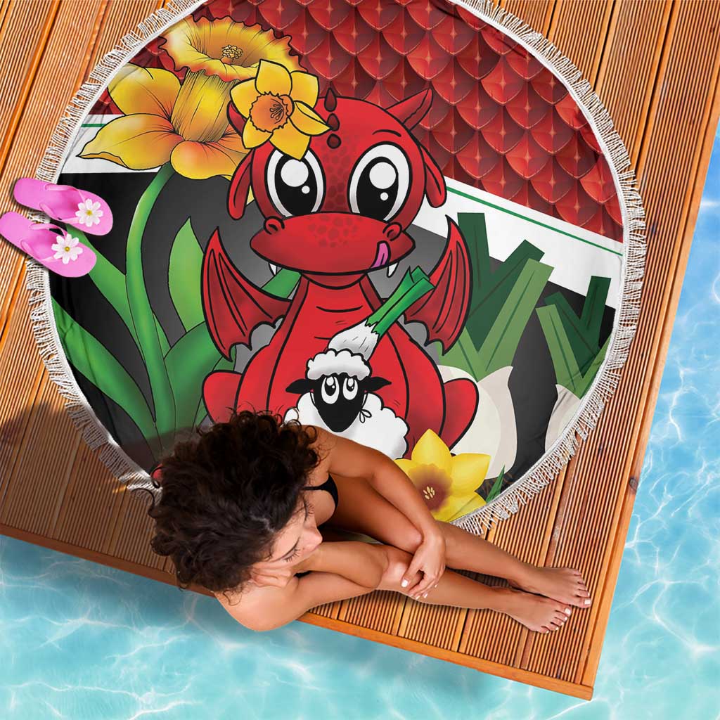 Saint David's Day Beach Blanket Red Welsh Dragon Daffodil Sheep Leak - Wonder Print Shop