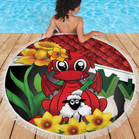 Saint David's Day Beach Blanket Red Welsh Dragon Daffodil Sheep Leak - Wonder Print Shop
