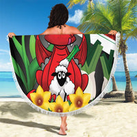 Saint David's Day Beach Blanket Red Welsh Dragon Daffodil Sheep Leak - Wonder Print Shop