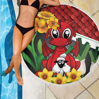 Saint David's Day Beach Blanket Red Welsh Dragon Daffodil Sheep Leak - Wonder Print Shop