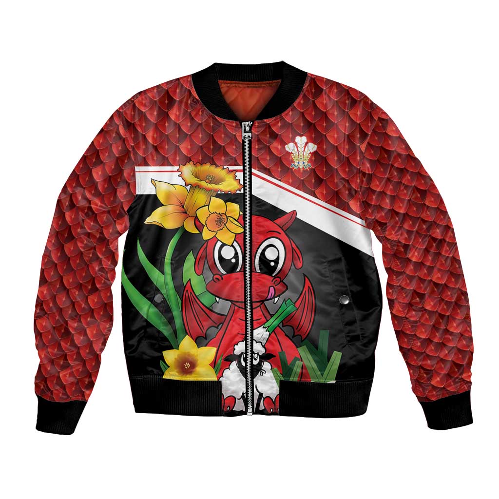 Saint David's Day Personalized Bomber Jacket Red Welsh Dragon Daffodil Sheep Leak - Wonder Print Shop