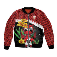 Saint David's Day Personalized Bomber Jacket Red Welsh Dragon Daffodil Sheep Leak - Wonder Print Shop