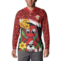 Saint David's Day Personalized Button Sweatshirt Red Welsh Dragon Daffodil Sheep Leak - Wonder Print Shop
