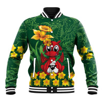Saint David's Day Baseball Jacket Welsh Dragons Yellow Daffodils - Wonder Print Shop