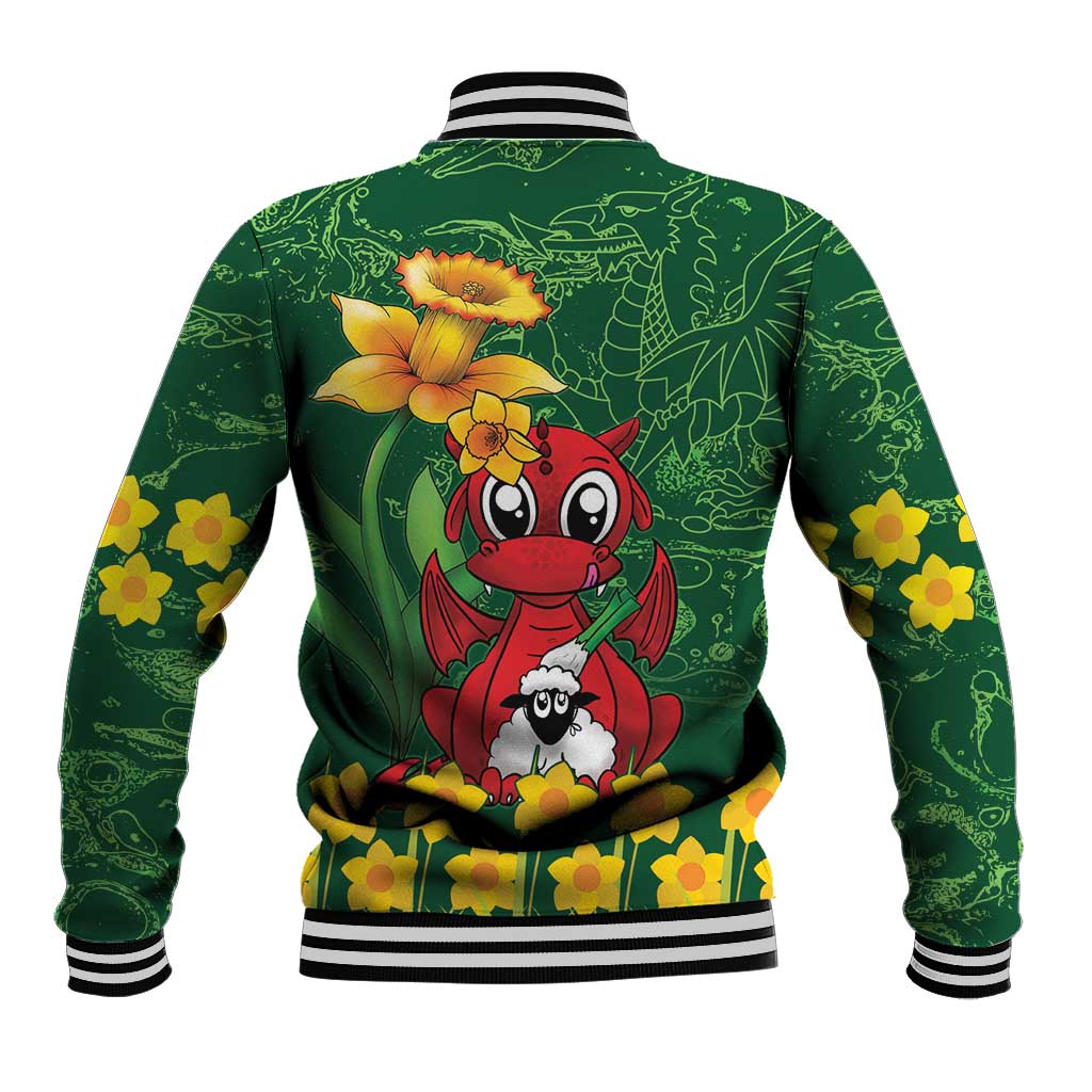 Saint David's Day Baseball Jacket Welsh Dragons Yellow Daffodils - Wonder Print Shop
