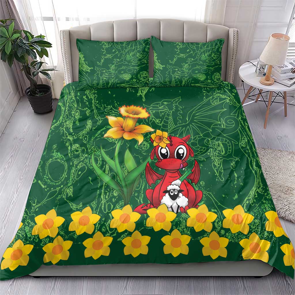 Saint David's Day Bedding Set Welsh Dragons Yellow Daffodils - Wonder Print Shop