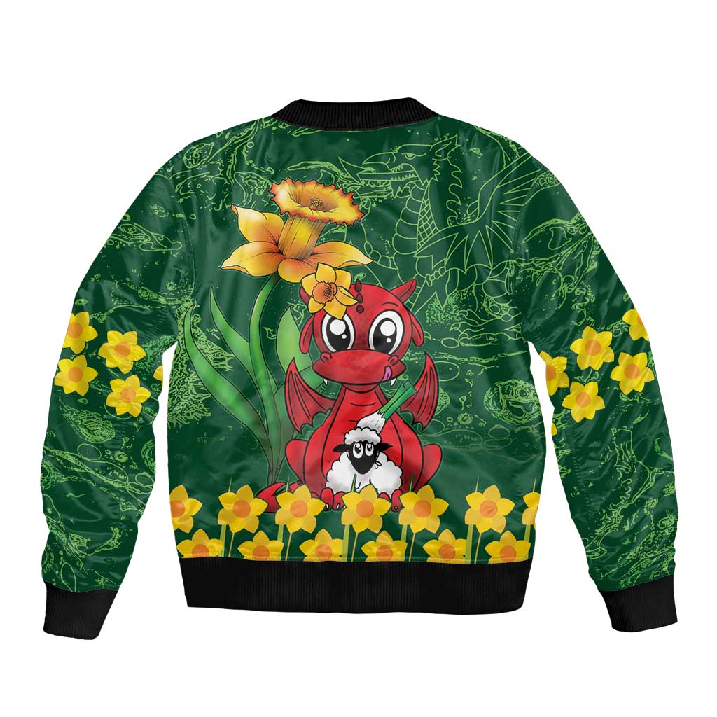 Saint David's Day Bomber Jacket Welsh Dragons Yellow Daffodils - Wonder Print Shop