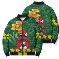Saint David's Day Bomber Puffer Jacket Welsh Dragons Yellow Daffodils - Wonder Print Shop