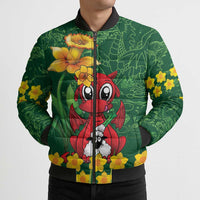 Saint David's Day Bomber Puffer Jacket Welsh Dragons Yellow Daffodils - Wonder Print Shop