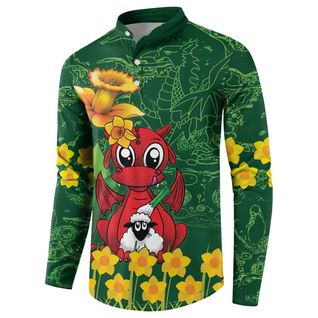Saint David's Day Button Sweatshirt Welsh Dragons Yellow Daffodils - Wonder Print Shop
