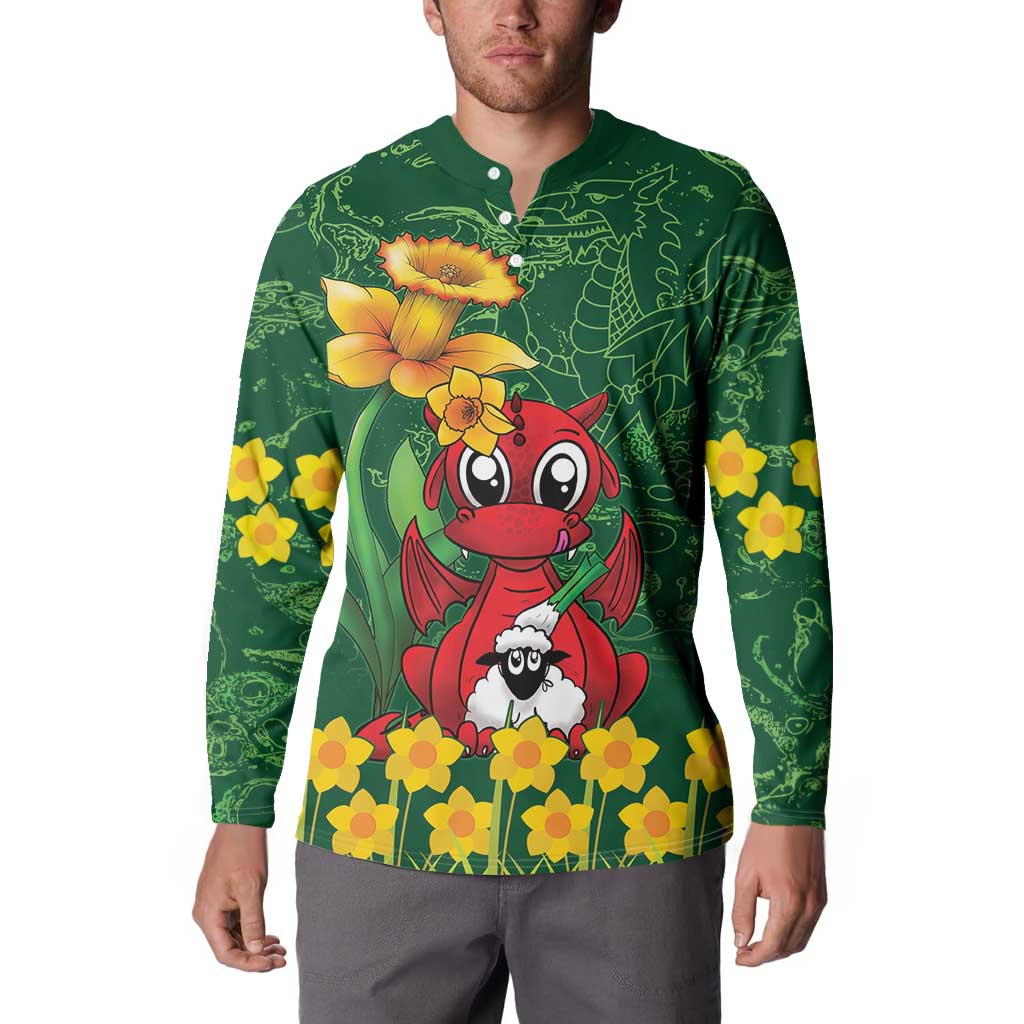 Saint David's Day Button Sweatshirt Welsh Dragons Yellow Daffodils - Wonder Print Shop
