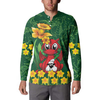 Saint David's Day Button Sweatshirt Welsh Dragons Yellow Daffodils - Wonder Print Shop