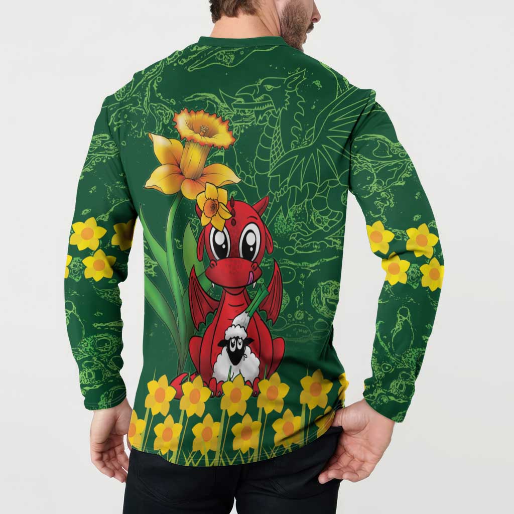 Saint David's Day Button Sweatshirt Welsh Dragons Yellow Daffodils - Wonder Print Shop
