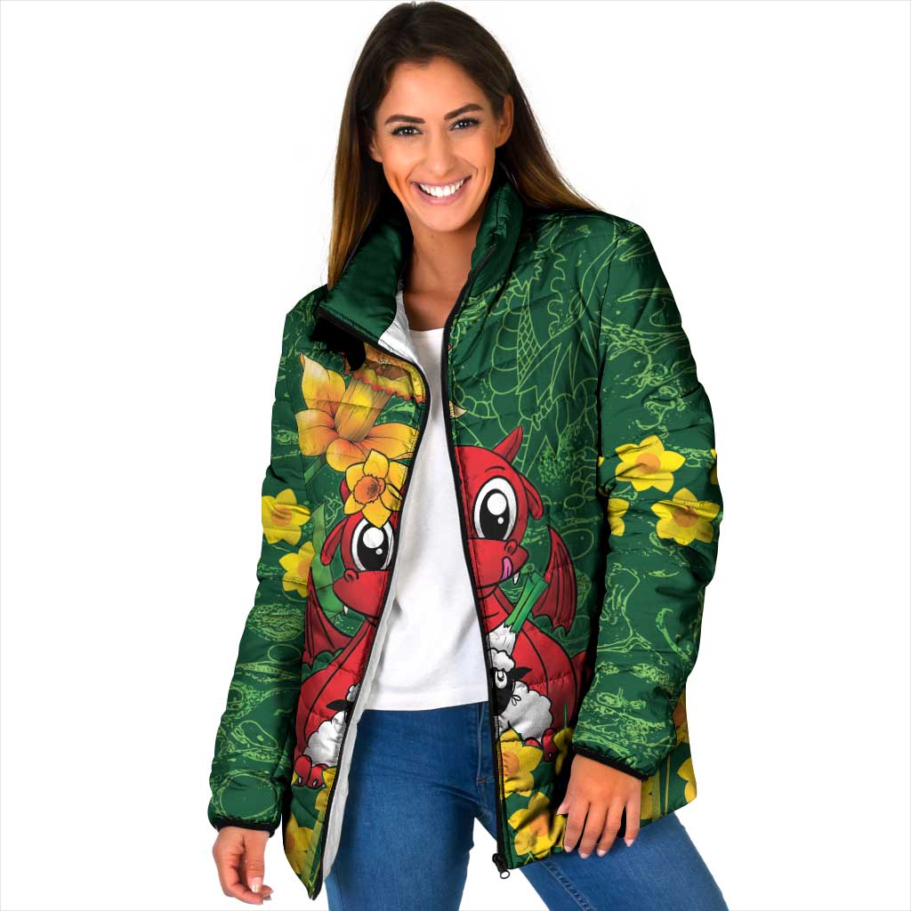 Saint David's Day Padded Jacket Welsh Dragons Yellow Daffodils - Wonder Print Shop