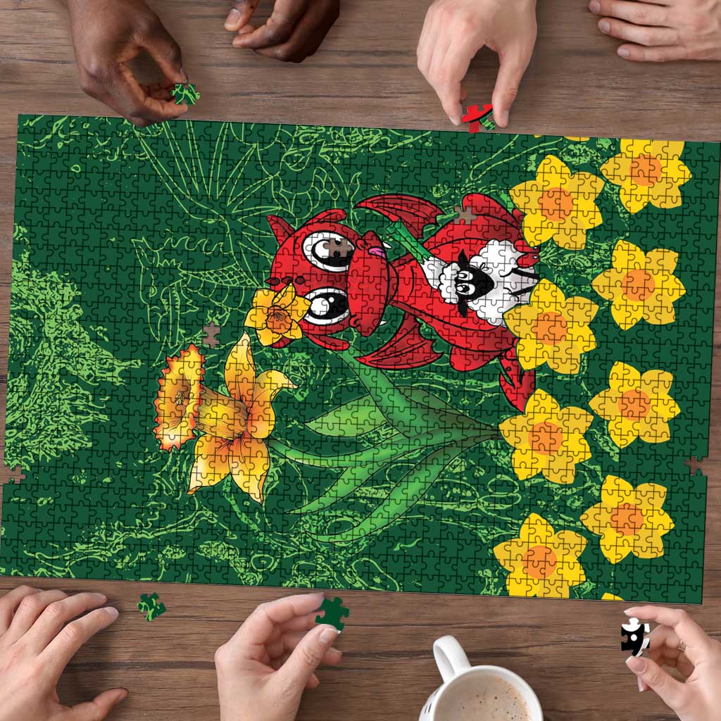 Saint David's Day Puzzle Welsh Dragons Yellow Daffodils - Wonder Print Shop