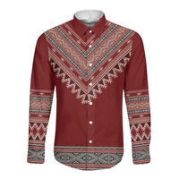 Tunisian Embroidery Pattern Long Sleeve Button Shirt - Wonder Print Shop