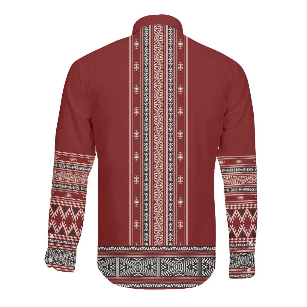 Tunisian Embroidery Pattern Long Sleeve Button Shirt - Wonder Print Shop