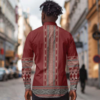 Tunisian Embroidery Pattern Long Sleeve Button Shirt - Wonder Print Shop