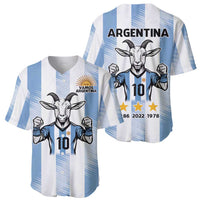 Blue Argentina baseball jersey set showing front and back, goat mascot, number 10