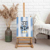 Argentina goat number 10 blue canvas wall art shown on easel, with striped background