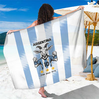 Light blue striped Argentina sarong with goat player graphic and number 10, draped.