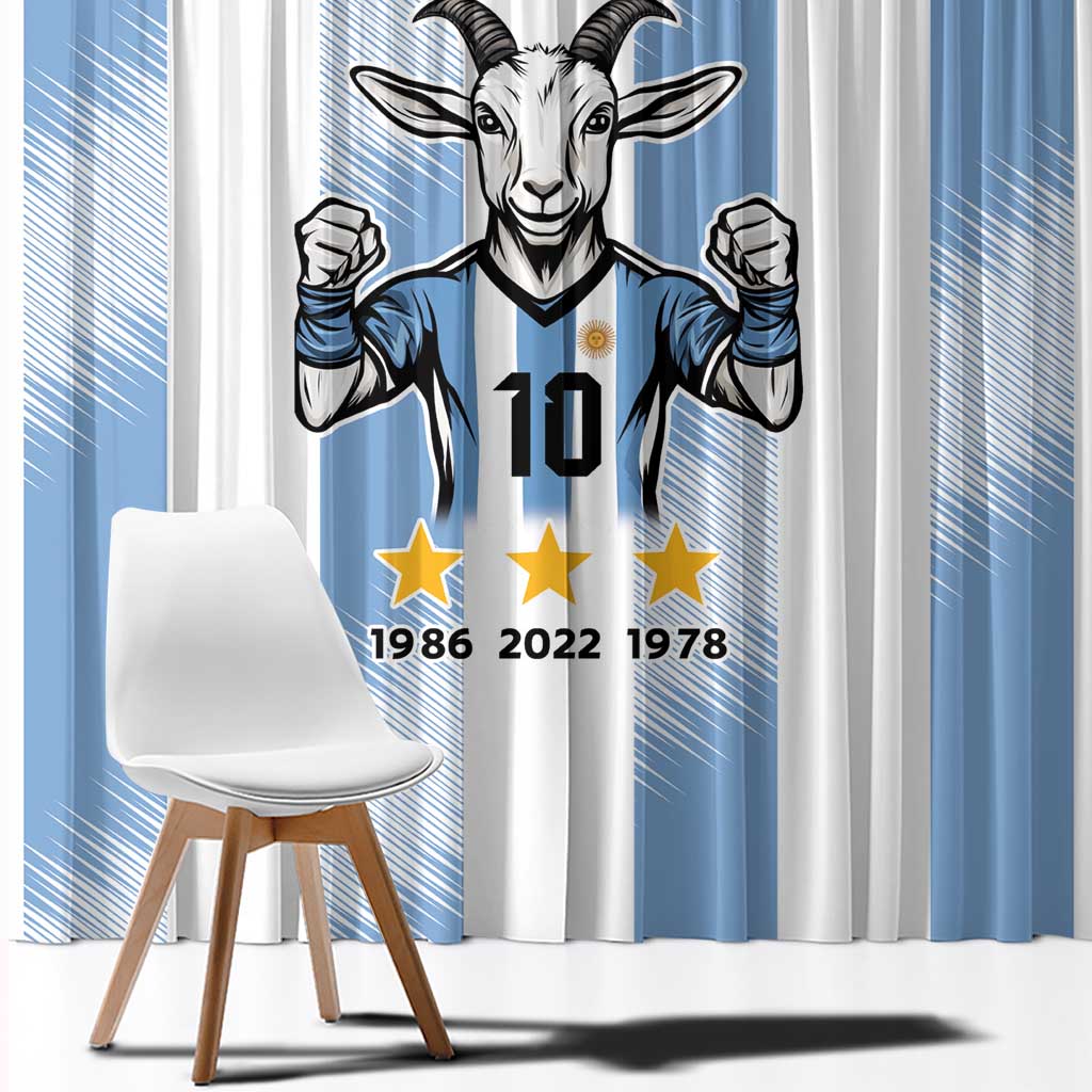 Blue and white goat soccer curtain panel with large number 10 and three stars