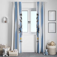 Blue and white Argentina goat soccer curtains for double window with hanging tabs