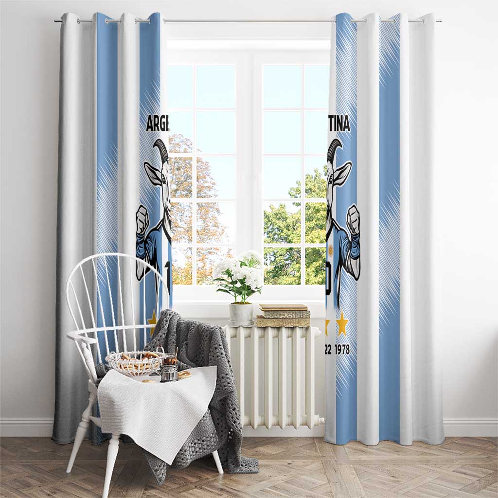 Blue and white Argentina goat soccer curtains with pole rings and hanging hooks