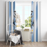 Blue and white Argentina goat soccer curtains with pole rings and hanging hooks