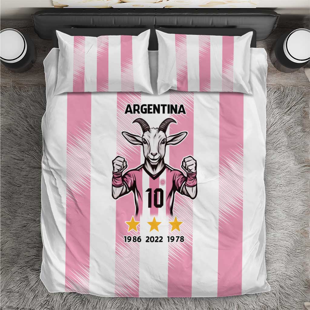 Pink Argentina goat bedding set: white/pink striped duvet with goat 10 and stars print